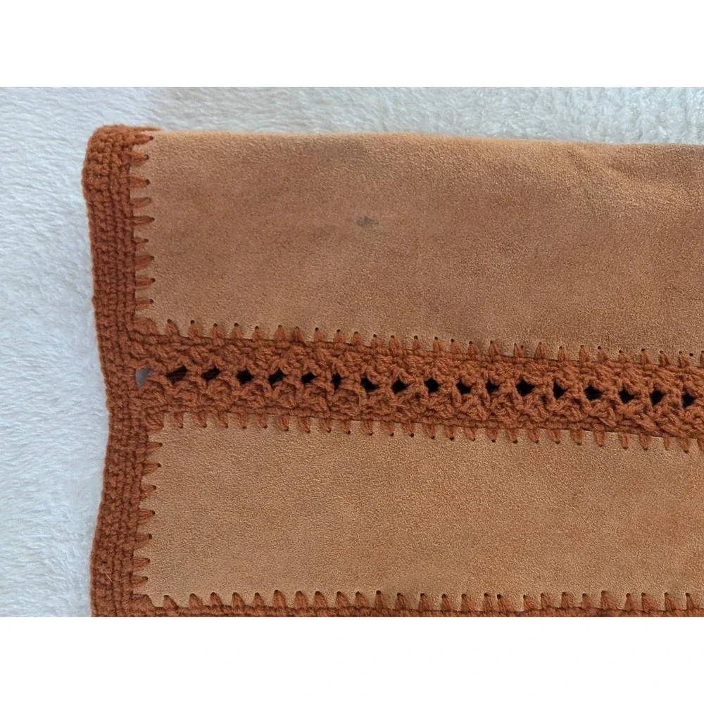 VTG Mixed Media Tan‎ Vest Boho Festival Stretch Ribbed Sweater & Suede Button Up
